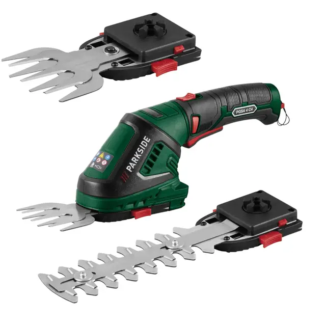 HKM Akku Technik Parkside PGSA 4 Ciseaux à gazon et arbustes Alimenté par pile,sans fil avec poignée souple rotative Chargeur USB,Vert