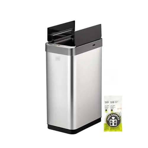 EKO Poubelle Cuisine Automatique 50L Phantom-T | Capteur Mains Libres | Acier INOX Brossé Anti-Traces | Fermeture Silencieuse Salle Bain