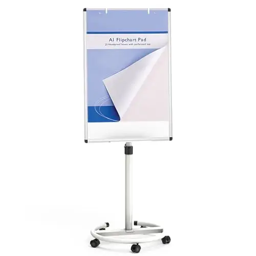 VIZ-PRO Tableau Blanc Magnétique Mobile 90x60 cm avec Pied Réglable et Roulettes, Surface Effaçable à Sec pour Bureau, École, Salle de Réunion