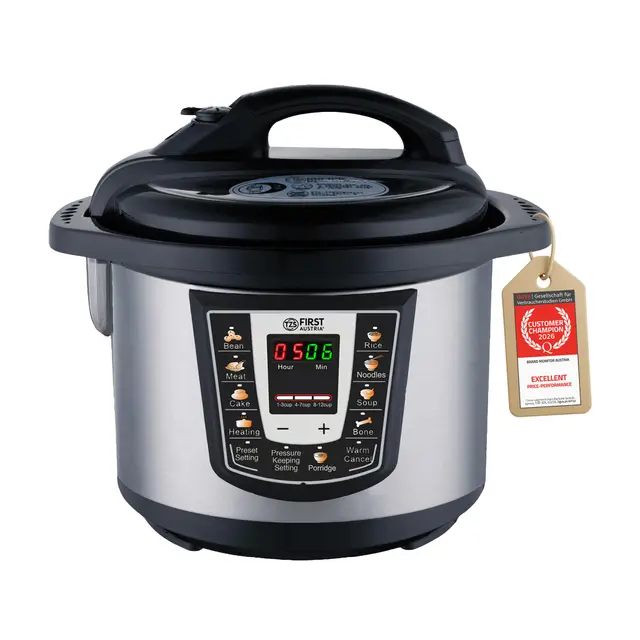 TZS First Austria - Autocuiseur électrique 6L avec 9 programmes automatiques - Multicooker 1000W comme cuiseur à riz, à vapeur, mijoteuse, etc. - Multicuiseur électrique à pression