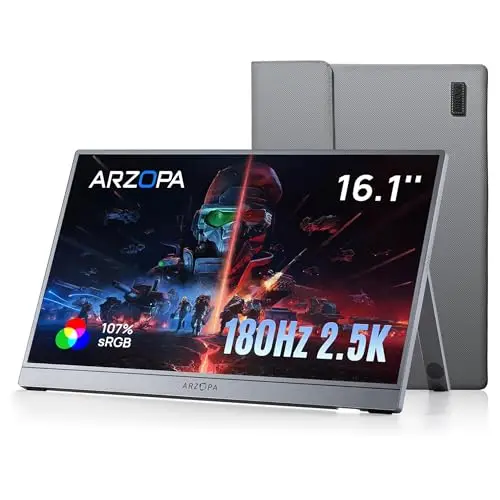ARZOPA Moniteur Portable 16,1" 2,5K 180 Hz Écran Portable Gaming QHD 2560×1440 107% sRGB HDR10,Design Mince, Compatible PS5, Xbox, Switch, PC, Mac - Z3FC Gris