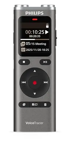 Philips DVT2075 VoiceTracer, enregistreur Audio, MP3 et PCM, Microphones stéréo. Licence d’essai Sembly AI : Transcription, résumés avec l’IA, informations sur Les réunions générées par l’IA