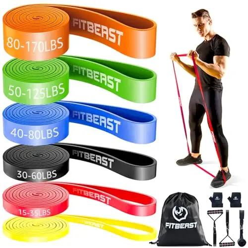 FitBeast Set de Bandes de Résistance, Entraînement Poids du Corps, Musculation, Étirement, avec Ancre de Porte
