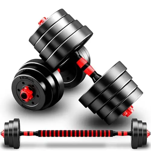 Haltere Musculation Reglable, Ensemble D'haltères Pour Hommes 2 En 1, Disque Musculation Dumbbells Barres Pour La Salle De Sport, Serrure De Sécurité+Avec Bielle,Noir