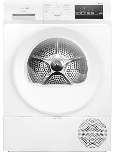 Siemens WT45HVA4 iQ300 Séchoir à pompe à chaleur 8 kg autoDry Super40 Programme 63 dB Écran tactile LED SoftDry Programme extérieur Filtre easyClean Sécurité enfant Blanc