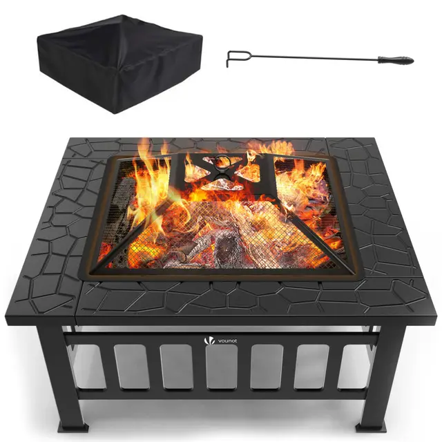 VOUNOT Brasero Exterieur pour Jardin Terrasses Feu en extérieur pour été et Foyer 81 * 81 * 45cm Poêle Chauffant Noir