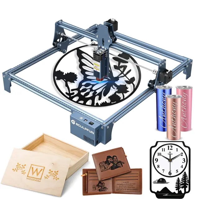 SCULPFUN S9 Graveur Laser 90W Machine a Graver Laser, Mise au Point Précise Decoupe Laser Metal, Gravure Laser Bois Zone de 410 X 420mm, Outils de Bricolage pour Métal, le Bois, Acrylique