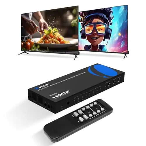 OREI Commutateur matriciel HDMI 4 x 2, commutateur 18 G UltraHD avec arc prend en charge jusqu'à 4K @ 60 Hz et télécommande infrarouge 1080p – Sélection complète de la matrice