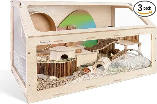 Niteangel Vista Cage pour Hamsters avec Ouverture Oblique - Cage pour Petits Animaux en MDF et Aspen pour Hamsters Nains syriens, Degus (47.1 x 22.7 x 26.9 inches)