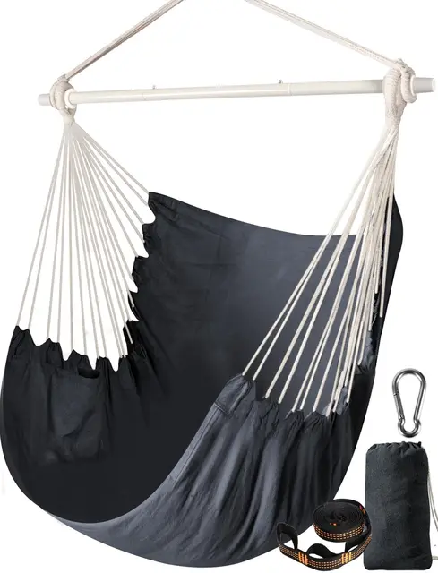 Chihee Sièges Suspendus Chaise Hamac Solide en métal Pliable Barre d'écartement Portable Chaise Suspendue Max 500 lbsSiège Confortable Patio pelouse Coton mélangé pour Confort supérieur Durabilité