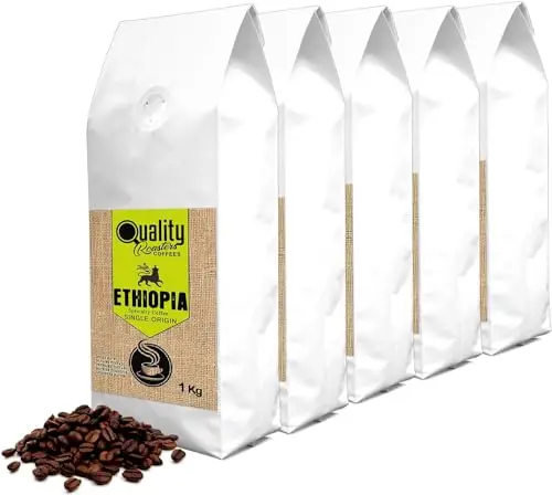 Quality Roasters Coffees. Café en grains torréfié de spécialité. Origine unique Ethiopie Sidamo. Processus : Lavé. Torréfié moyenne. Torréfaction artisanale. (5 Kg)