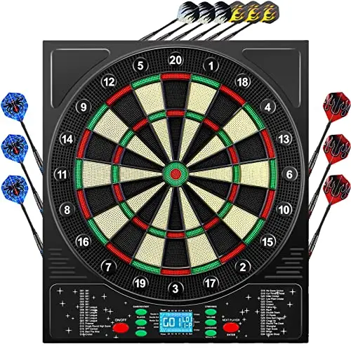 Mejasg Cible de Fléchettes Électronique Avec Voix Allemande, Écran LCD, 12 Flèches, 34 Jeux & 355 Variantes - Innovante Pour 1 à