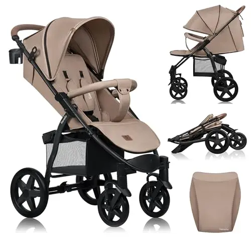 LIONELO Annet Plus poussette bebe à 22 kg, auvent avec fenêtre, roues EVA, chancelière moustiquaire porte-gobelet, réglage du dossier jusqu’à la position couchée