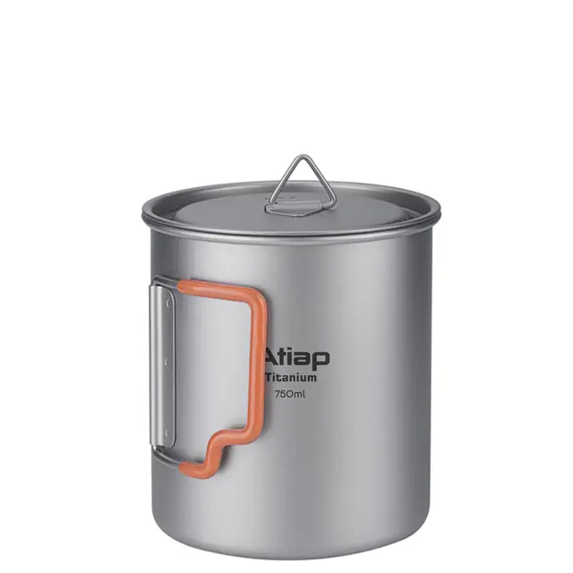 Pot de camping en titane de 750 ml avec couvercle extérieur ultra léger tasses à café portables tasse en titane poignée pliable