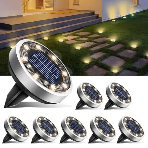 btfarm Lot de 8 Lampe Solaire Au Sol, 8 LED Jardin Exterieur Solaire Etanche IP65 Lumiere Solaire, Spot Solaire Extérieur pour Chemins Pelouse Terrasse Allée Cour Piscine, Blanc Chaud