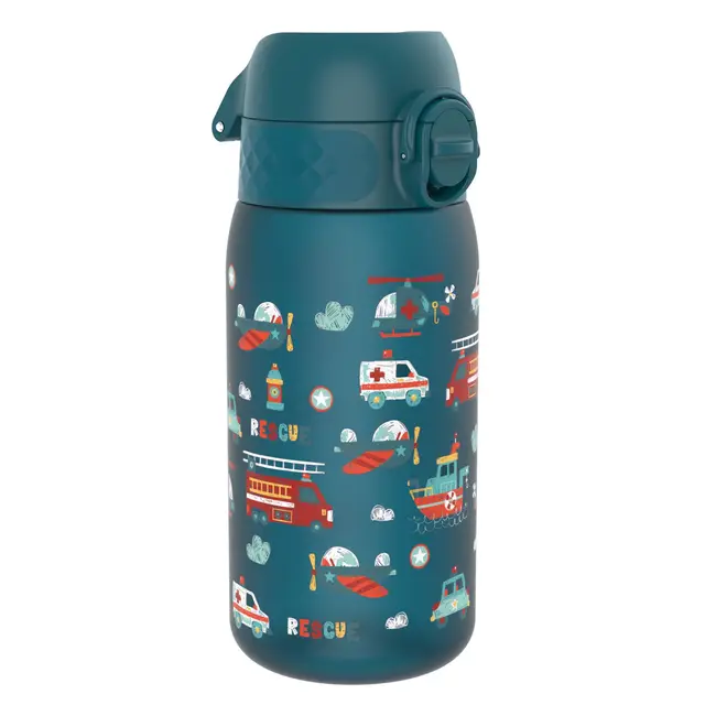 Ion8 Gourde Enfant, 350ml, Anti-Fuite, Facile à Ouvrir, Verrouillage Sécurisé, Lavable en Lave-Vaisselle, Sans BPA, Poignée de Transport, Facile à Nettoyer, Carbone Neutre, Véhicules De Secours