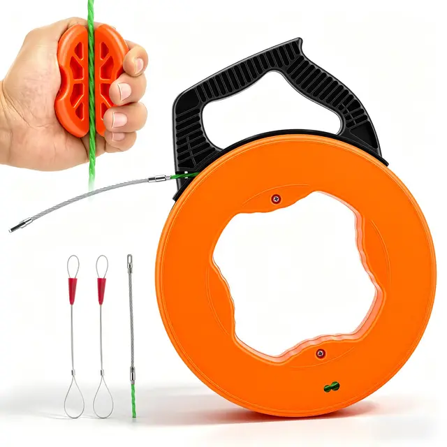 Kabeleinziehhilfe 50m, Kabeleinziehhilfe Für Leerrohre Mit Bruchsicherem Kabel, Einziehfeder Zur Kabelverlegung Mit 4.5mm, Zugdraht Für Leerrohre, Glasfaser Einziehhilfe Für Kabel