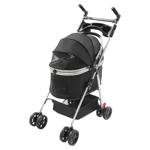 Poussette pliable pour chien avec roues universelles, pour chats et petits chiens, capacité de charge jusqu'à 12 kg, dimensions du produit plié 21,5 x 80 cm (noir)