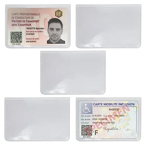 2 Pochettes Porte-Cartes Autocollantes Transparentes pour VTC et Mobilité Inclusion | Fabriqué en France | Étui pour Cartes Plastifiés