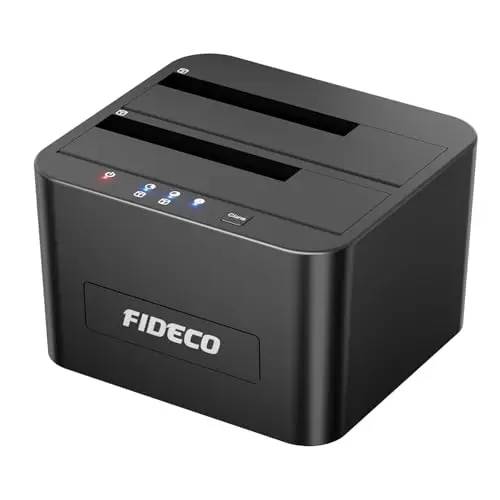 FIDECO HDD Docking Station, USB3.0 Station d'accueil pour Disque Dur pour 2,5 et 3,5 Pouces SATA HDD/SSD, Double Baie, Prise en Charge de Clone Hors Ligne