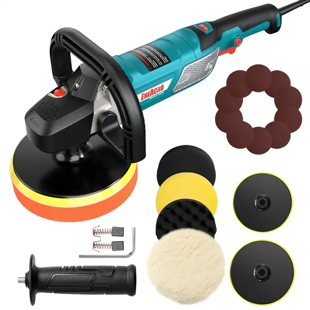 ENEACRO Polisseuse Voiture,1500W Machine à polir, Polissage,6 Vitesse Variable,180mm/150mm polissage Pad, Poignée en D et Poignée Latérale, pour Le Polissage, Cirage, Ponçage