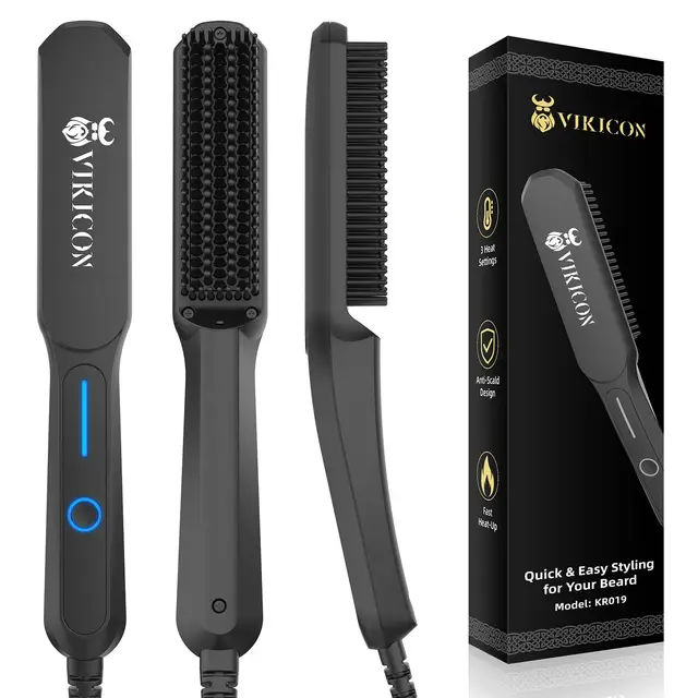 VIKICON Lisseur Barbe Homme, Mini Lisseur de Cheveux à Ions Négatifs, 3 Températures Réglables, Portable, Chauffage Rapide, Convient pour la Barbe et la Coiffure
