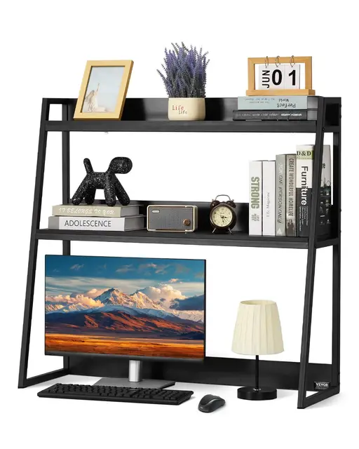 VEVOR Étagère à Poser sur Bureau à 2 Niveaux, Bibliothèque de Bureau 95 x 32 x 90 cm, Organisateur de Bureau avec Pieds Antidérapants, Support de Rangement Stable pour Maison Dortoir, Noir