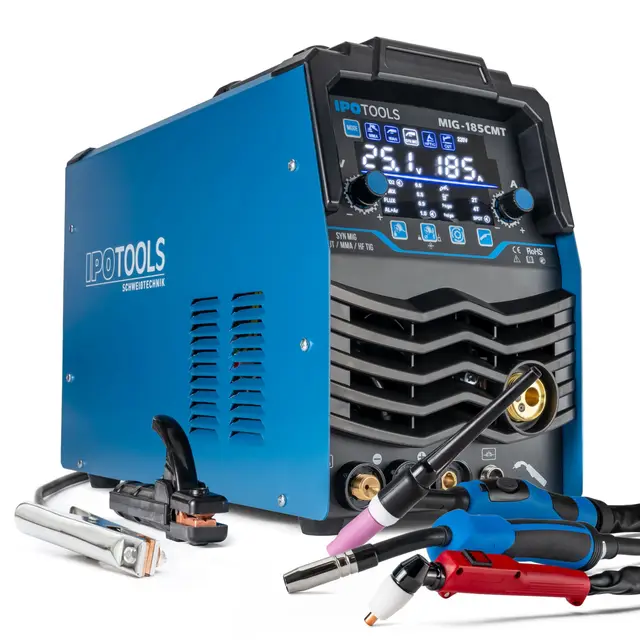 IPOTOOLS Poste de soudage combiné MIG-185CMT Poste de soudage 7 en 1 TIG MIG MAG avec découpeur plasma 45 A Synergic Inverter Poste de soudage 185 A avec FLUX | 230V | 7 ans de garantie