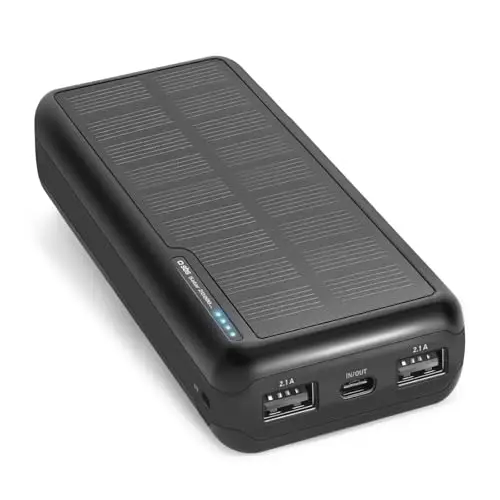 SBS Solar Batterie Externe, 20000mAh, Power Bank avec Panneau Solaire, Recharge Rapide, Intelligent Charge (IC), LED de Charge, USB-C, USB-A, Chargeur Portable de Voyage, Design Compact, Noir