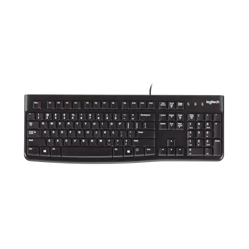 Logitech K120 Clavier Filaire pour Windows, USB Plug-and-Play, Taille Standard, Résistant Eclaboussures, Barre D'Espacement Incurvée, Compatible PC, Ordinateur Portable, Français AZERTY - Noir