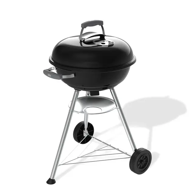 Weber Compact Kettle barbecue à charbon 47 cm, support et roues/BBQ classique, finition émaillée résistante à la rouille, thermomètre, récupérateur de cendres, surface de cuisson 1548 cm², noir
