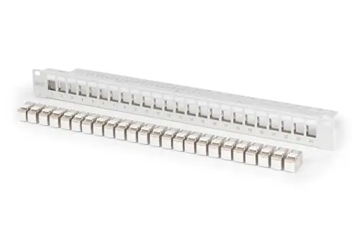 DIGITUS Kit de Panneaux de Brassage – 24 Ports – avec 24 modules Keystone DN-93615 – 500 MHz – Cat 6A – Montage en Rack dans Une Armoire réseau 19 Pouces – 1 U – Gris