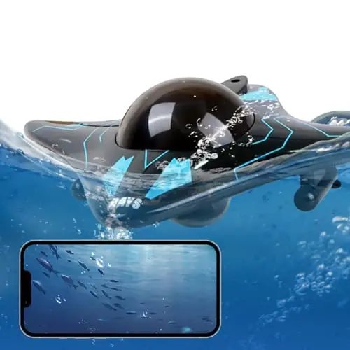 Fisca Bateau télécommandé avec caméra, commande sans fil, 6 canaux, étanche, pour piscines et lacs, tir en temps réel, jouet RC pour bateaux
