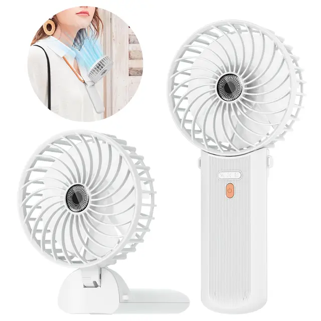 Lepwings Mini Ventilateur Portable USB Rechargeable, 4 Vitesses, Autonomie 5,5-16 Heures, Rotation 180°, Ventilateur de Poche Pliable pour Maison, Bureau, Voyage - Blanc