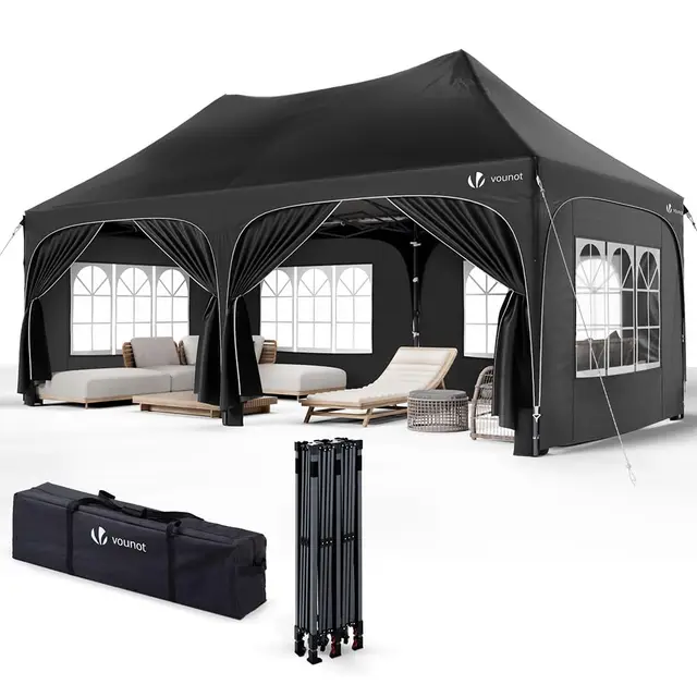 VOUNOT Tonnelle Pliante de Jardin 3x6m avec 6 Parois Amovibles Noir