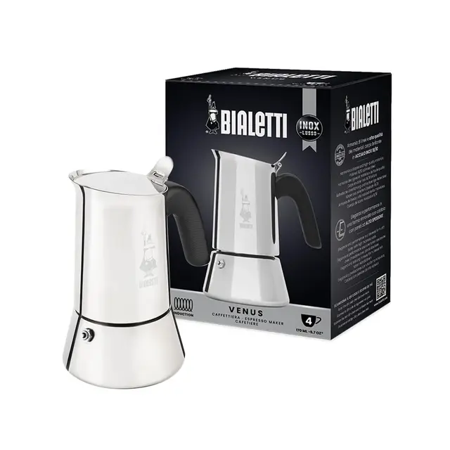 Bialetti Venus Induction Cafetière Moka Acier Inoxydable 4 Tasses