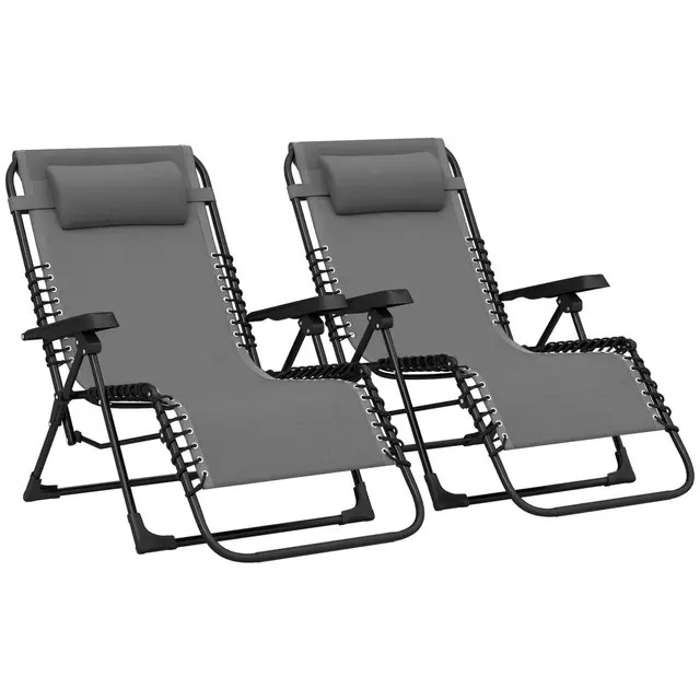 Outsunny Lot de 2 Transats Pliants Textilène Gris