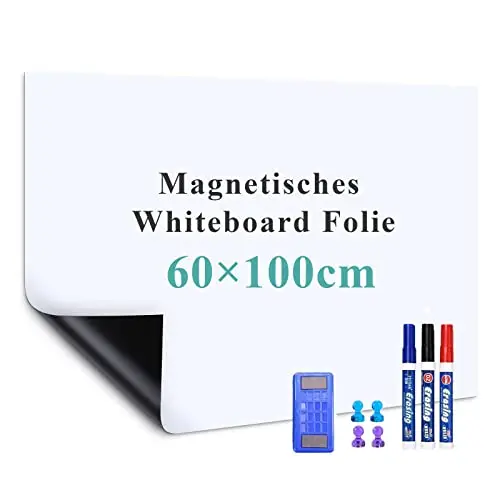 Tableau blanc adhésif magnétique, 60 * 100cm effacable tableau magnetique mural, utilisé pour tableau semainier/tableau blanc pour enfants/magnet frigo,incluent effaceur, feutre et aimants