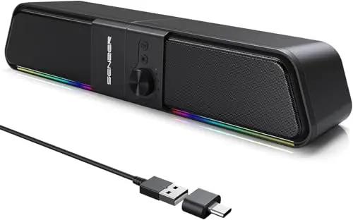 SENZER CS20 Enceinte PC,Alimentée par USB Bluetooth Haut Parleur Flowing LED Barre de Son de Gaming Enceintes pour Pc (Not Jack 3,5 mm)