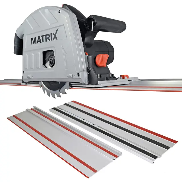 Matrix scie circulaire scie circulaire manuelle scie plongeante TRS 1400-64 | 1400 watts | 70mm de profondeur de coupe | 190mm lame de scie | rail de guidage 140cm inclus | vitesse réglable