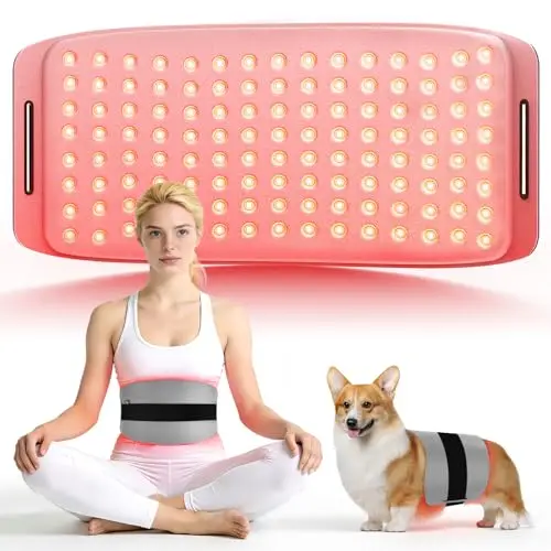 Ceinture de Lumière Rouge Infrarouge Ventre Corps, 660nm & 850nm, Télécommande Rechargeable, Patch Portable 43 x 20 cm pour Douleurs Musculaires et Récupération