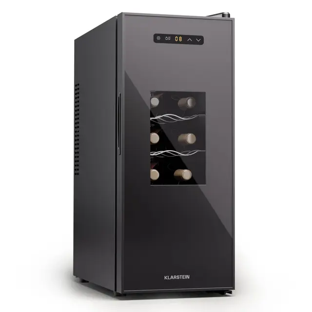 Klarstein Réfrigérateur à vin 1 zone 12 bouteilles Classe énergétique E 9L Autonome Porte en verre Éclairage intérieur orange