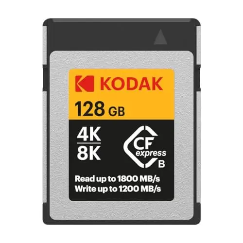 Kodak Carte Cfexpress 128 Go, Type B, Jusqu'à 1800 Mo/s en Lecture et 1200 Mo/s en écriture, Carte mémoire 128 Go pour Photographe Professionnel, vidéaste (EKMCFX128GK)