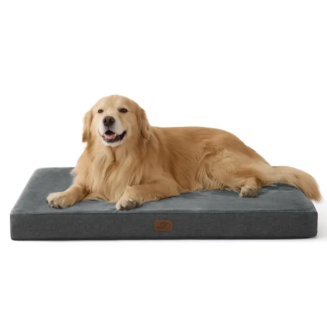 Bedsure Matelas Chien Mémoire de Forme - Coussin Grande Taille Orthopédique, Tapis Lavable et Antidérapant, Lit pour Chien Intérieur, Gris, 104x74cm