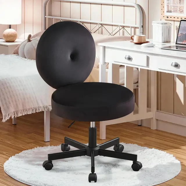 Chaise de Bureau, Chaise de Coiffeuse en Velours, Fauteuil Pivotant Réglable en Hauteur, Petite Fauteuil Ergonomique Siège Confort pour Bureau Chambre Salon, Noir