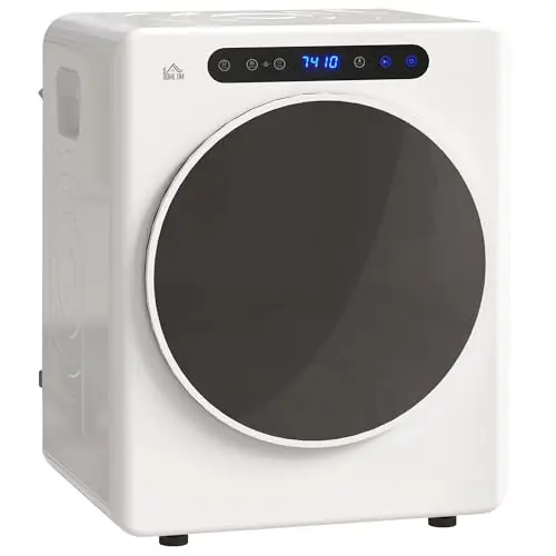 HOMCOM Sèche Linge à Évacuation Compact, Sèche-Linge Électrique 1000W, 3kg, Modes Extra Dry et ECO, Cuve en Acier Inoxydable, Charge Frontale, Minuterie, pour Appartement, Maison, Camping-Cars, Blanc