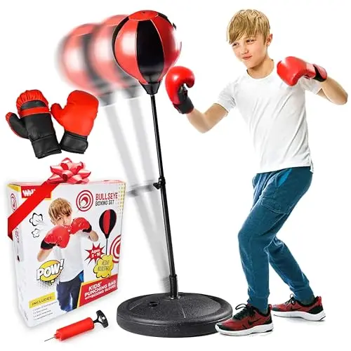 Whoobli Sac de Frappe pour Enfants avec Gants de Boxe | Sac de Frappe réglable avec Support | Sac de Boxe pour garçons et Filles