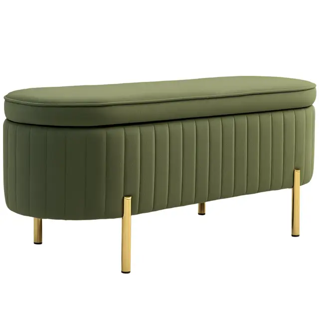 HOMCOM Banc de Rangement, Bout de lit en Velours, Coffre de Rangement avec Couvercle, Pieds en métal, capacité 72 L, jusqu'à 220 kg, Banquette pour Salon, Chambre, entrée, 108x44x43,5cm, Vert foncé