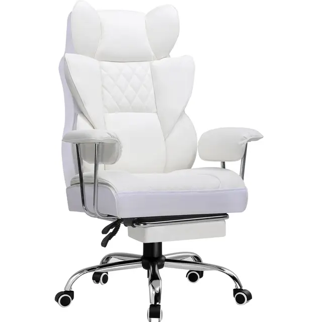 GTPLAYER Chaise Gaming, Bureau Soutien Lombaire Ressorts, siège Large accoudoirs Souple, Repose-Pieds, Hauteur réglable, Supporte 180 kg, Blanc