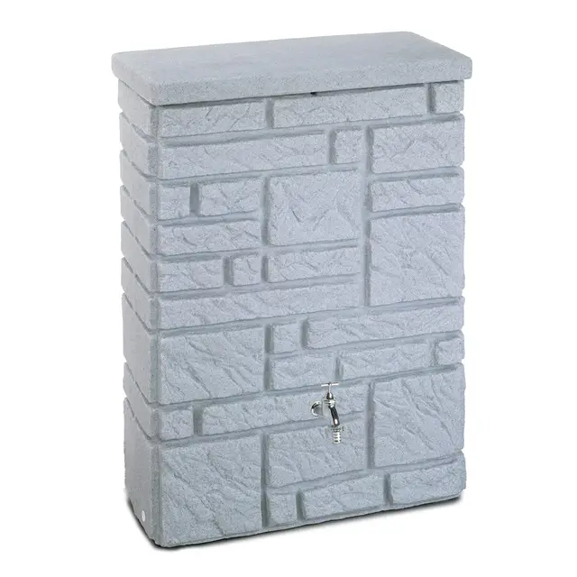 PROSPERPLAST Réservoir d'eau de pluie Maurano - 300 l - Granite - En matériau résistant aux UV et aux intempéries - Avec couvercle sécurisé pour les enfants - Raccords en laiton de qualité supérieure